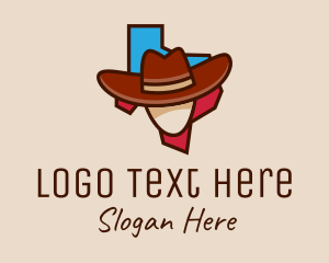 America - Texas Map Cowboy logo design