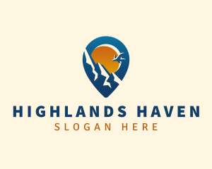 Highlands - Mountain Location Pin logo design