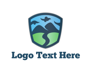 Ecology - Mountain Landscape Shield logo design