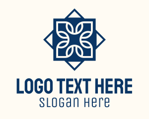 Fine Dining - Blue Floral Tile Centerpiece logo design