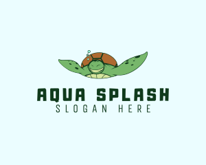 Swimming - Happy Swimming Turtle logo design