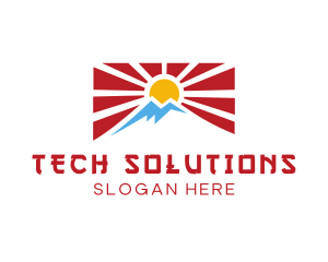 Volcano - Rising Sun Mountain Flag logo design