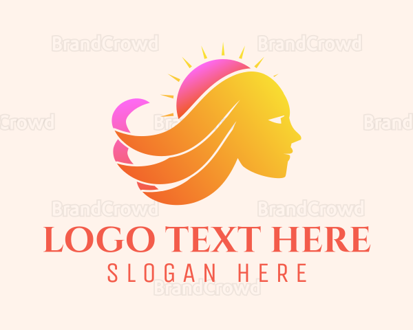 Sunset Woman Waves Logo