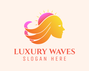 Sunset Woman Waves logo design