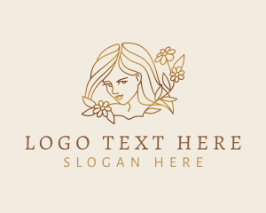 Salon - Gold Female Flowers logo design