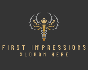 Gold Caduceus Wreath logo design