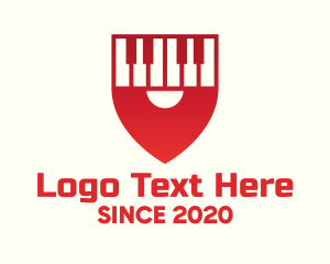 Pianist - Red Piano Location Pin logo design