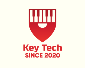 Keyboard - Red Piano Location Pin logo design