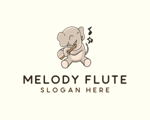 Flute - Elephant Flute Music logo design