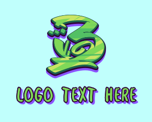 Three - Green Graffiti Art Number 3 logo design