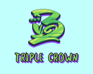 Three - Green Graffiti Art Number 3 logo design