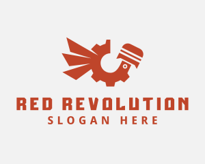 Red Piston Gear Wings logo design