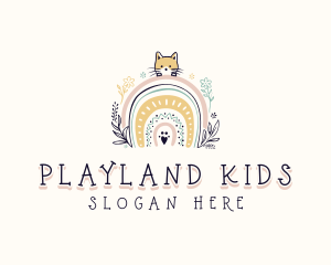 Kindergarten Cat Rainbow logo design