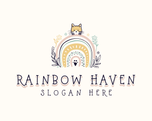 Kindergarten Cat Rainbow logo design