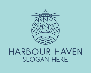 Harbour - Pier Lighthouse Landmark logo design