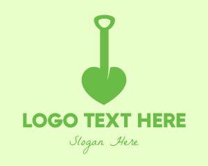 Dig - Green Shovel Heart logo design