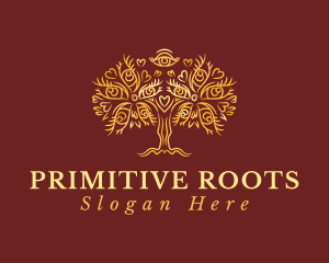 Primitive - Gold Eyes Tree logo design