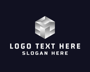 Letter Ms - Silver Metallic Cube logo design