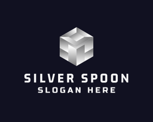 Silver Metallic Cube logo design