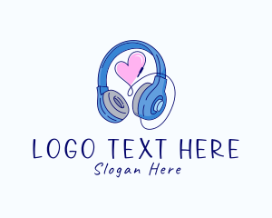 Podcast - Music Heart Headphone logo design