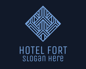 Blue Geometric Tile Hotel logo design