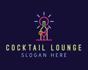 Neon Cocktail Glass Bottle logo design