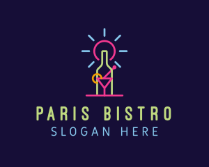 Neon Cocktail Glass Bottle logo design