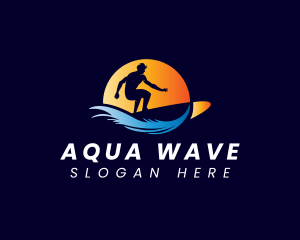 Wave Sunset Surfing logo design