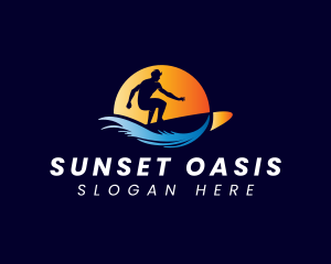 Wave Sunset Surfing logo design