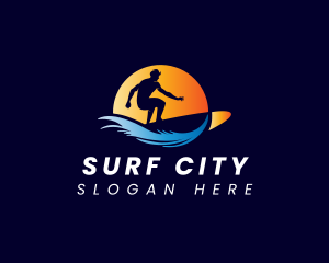 Wave Sunset Surfing logo design