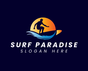 Wave Sunset Surfing logo design