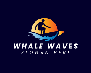 Wave Sunset Surfing logo design