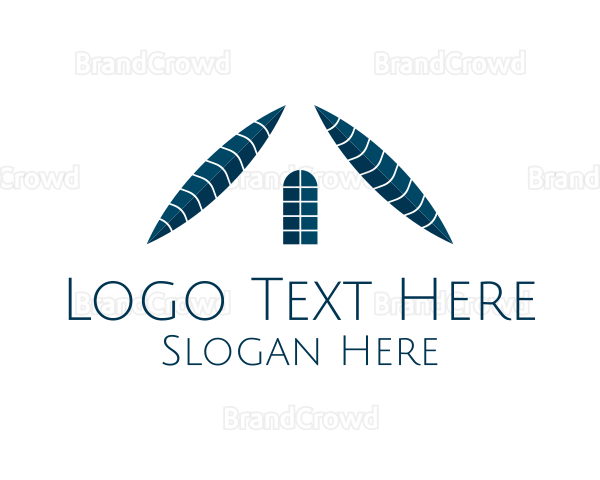 Blue Minimalist Leaf House Logo