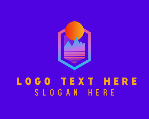 Mountaineering - Hexagon Sunset Mountain logo design