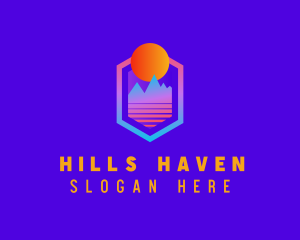 Hexagon Sunset Mountain logo design