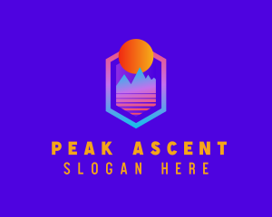 Climb - Hexagon Sunset Mountain logo design