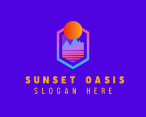 Hexagon Sunset Mountain logo design