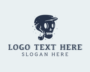 Smoking Pipe - Hipster Smoking Skull logo design