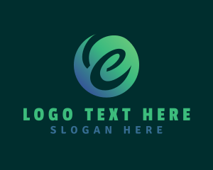 Planet - Green Gradient Cursive Letter E logo design
