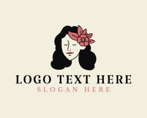 Minimal - Girl Floral Headdress logo design