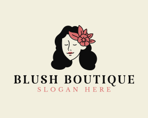 Girl Floral Headdress logo design