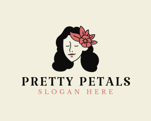 Girl Floral Headdress logo design