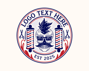 Barber - Skull Haircut Barbershop logo design