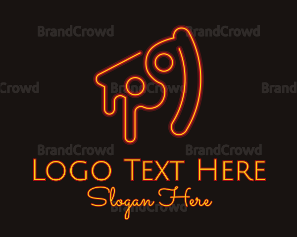 Neon Pizza Slice Restaurant Logo