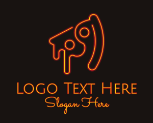 Neon Pizza Slice Restaurant Logo