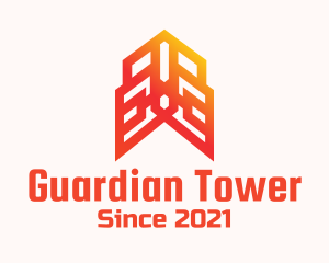 Orange Arrow Tower Structure logo design