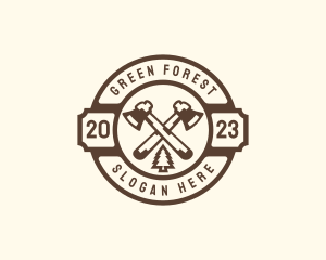 Forest Axe Woodcutting logo design
