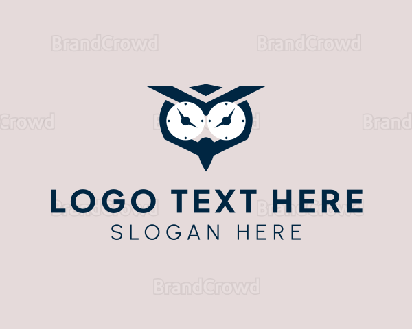 Clock Owl Bird Logo