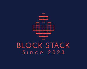 Tetris Brick Cross Heart logo design