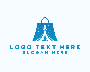 Online Shop - Space Rocket Shopping Bag logo design